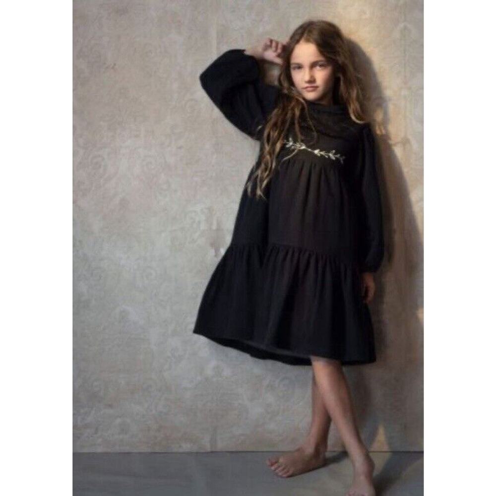Juvenile World Popelin Black Modest Dress W/Embroidered Yolk Size 16Y